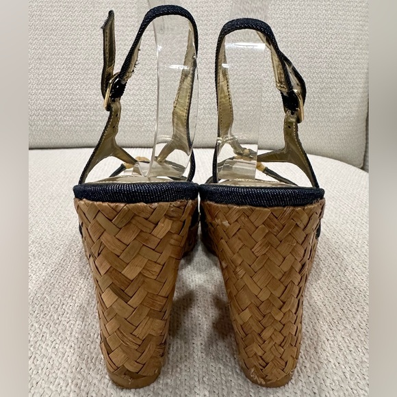 New Nina Denim Wedge Sandals with Braided Straw Wedge Bottoms~Size 7.5 - Picture 5 of 16